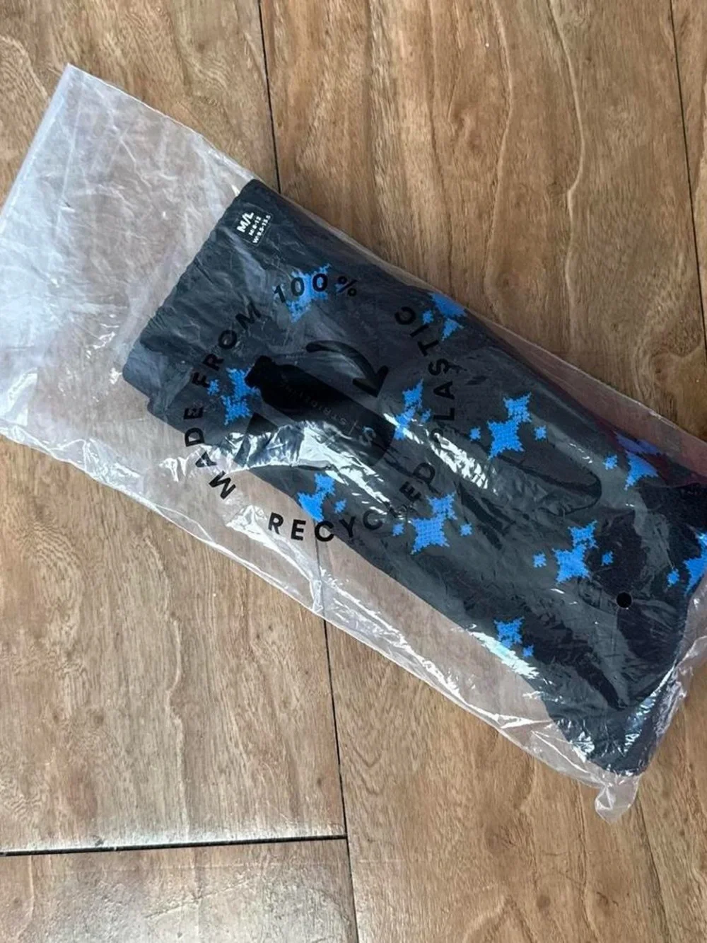 Black Socks with Blue Star Pattern - Crew Socks